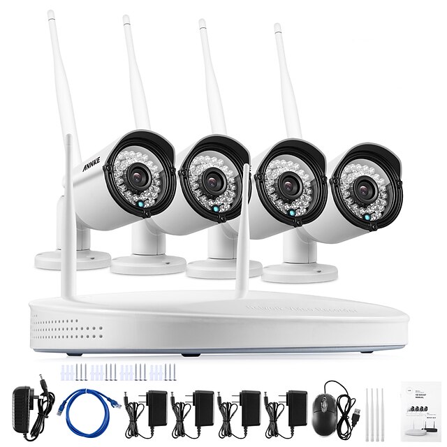  ANNKE® 4CH CCTV System Wireless 960P NVR 4PCS 1.3MP IR Outdoor P2P Wifi IP CCTV Security Camera