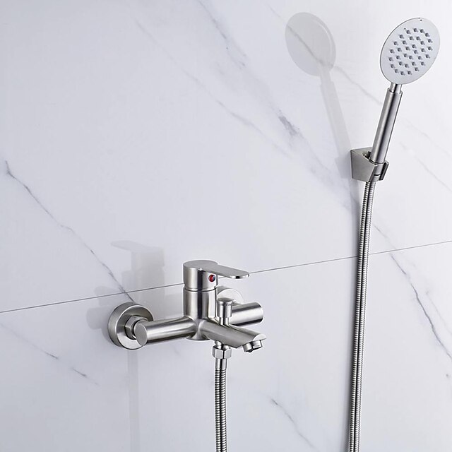  Grifo de bañera - Moderno Níquel Cepillado Colocado en la Pared Válvula Cerámica Bath Shower Mixer Taps / Sola manija Dos Agujeros