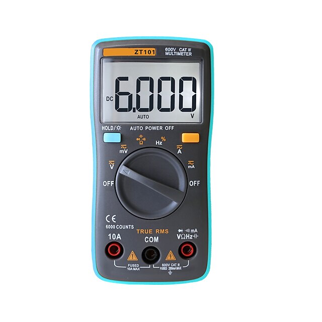  ZOTEK ZT101 Handheld Digital Multimeter 6000 counts Backlight AC/DC Ammeter Voltmeter Ohm Meter  Portable