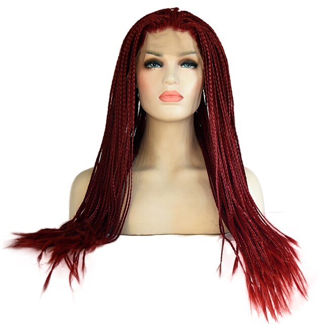  Synthetische Lace Front Perücken Spitzenfront Perücke Lang Rot Synthetische Haare Damen Geflochtene Perücke Afrikanische Zöpfe Rot