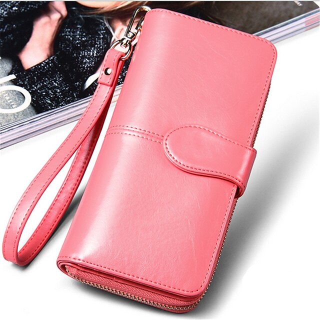  Unisex Bags PU Leather Cowhide Wallet Wristlet Bag Bi-fold Solid Colored Wedding Event / Party Sports Wine Black Fuchsia Pink / Zipper