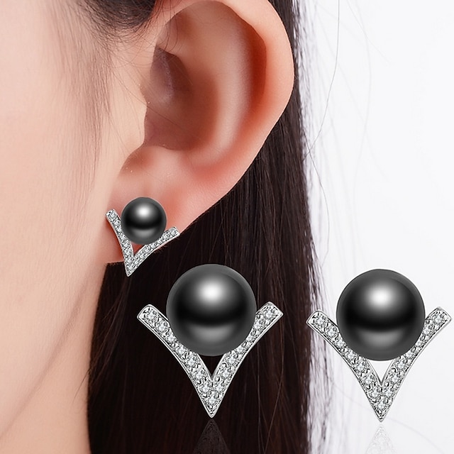  Women's Cubic Zirconia Tahitian pearl Stud Earrings Ladies Classic everyday Imitation Pearl Rhinestone Black Pearl Earrings Jewelry White / Black For Wedding Party Special Occasion Thank You Business