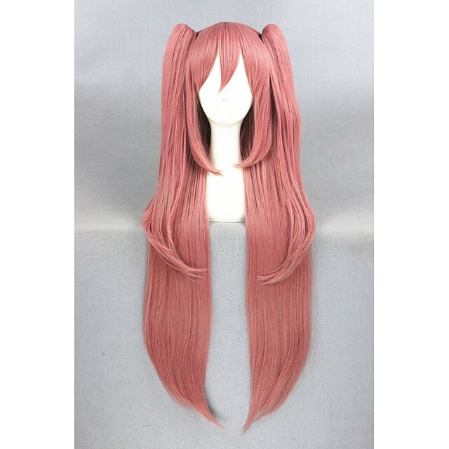  peruca sintética cosplay peruca reta kardashian reta com rabo de cavalo peruca rosa longo rosa cabelo sintético feminino rosa