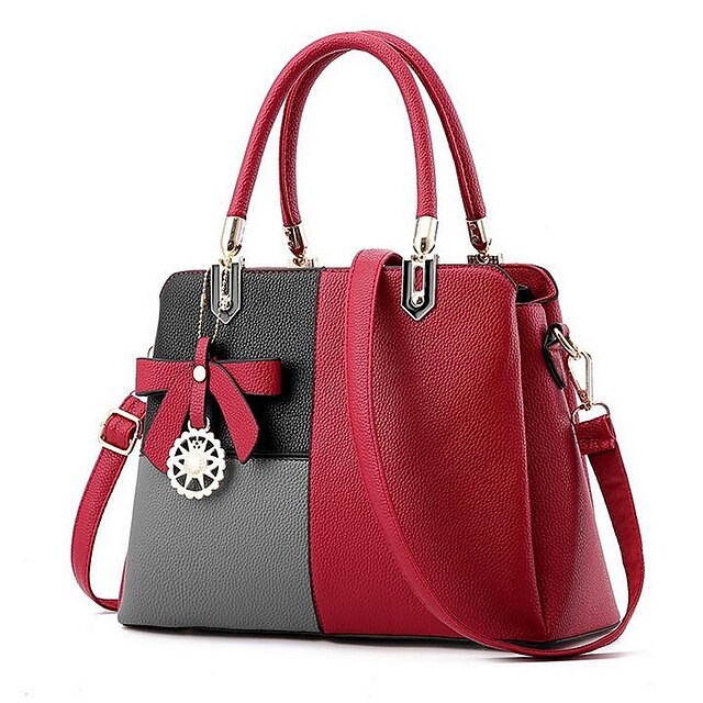  Women's PU(Polyurethane) Shoulder Messenger Bag Solid Colored Black Grey / Red Peach / Red black