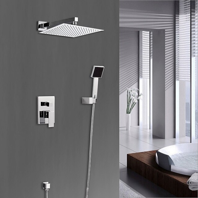 Duschset einstellen - Regenfall Modern Chrom Wandmontage Keramisches Ventil Bath Shower Mixer Taps / Messing / Einhand-Vierloch