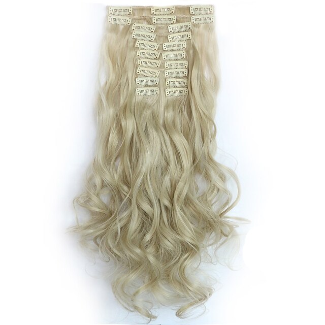  12pcs set 150g honey blonde wavy hair extension clip in synthetic hair extensions