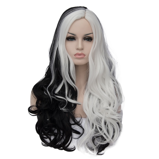  Cosplay Wig  Wig Witches/Wizard Wig Black and White Wig Cruella Deville Wig Synthetic Wig for Women