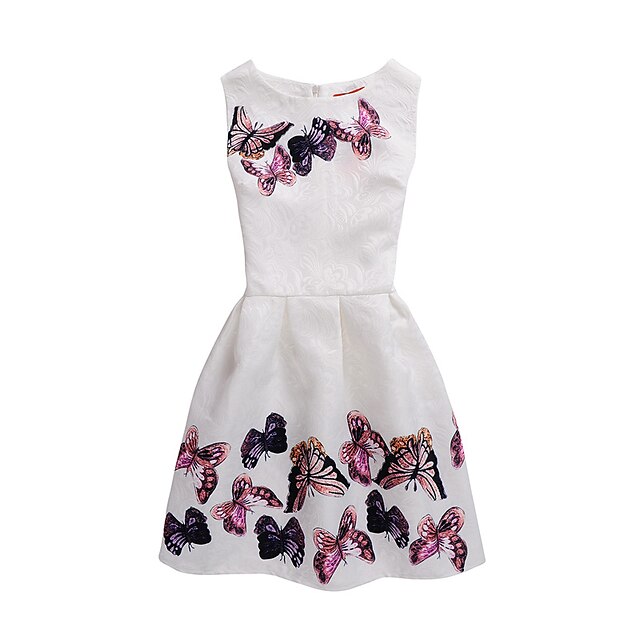  Κορίτσια » Αμάνικο Τρισδιάστατα τυπωμένα γραφικά Φορέματα Λουλουδάτο Πολυεστέρας Φόρεμα Καλοκαίρι Παιδιά Στάμπα