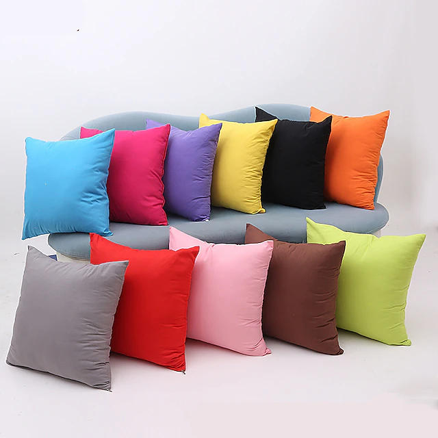 Decorative Toss Pillows Cover 1pc Soft Plush Pillow Cover Solid Colored Candy color Multicolor Simple Square Zipper Traditional Classic Outdoor Cushion for Sofa Couch Bed Chair Pink Blue Purple Yellow 21