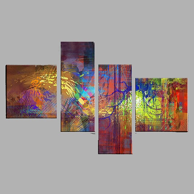  Pintura al óleo pintada a colgar Pintada a mano - Abstracto Modern Incluir marco interior / Cuatro Paneles / Lona ajustada