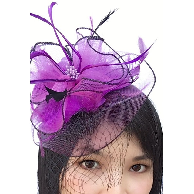  fjer / net fascinators kentucky derby hat / hovedbeklædning / fuglebur slør med blomster 1 stk bryllup / speciel lejlighed / teselskab hovedbeklædning