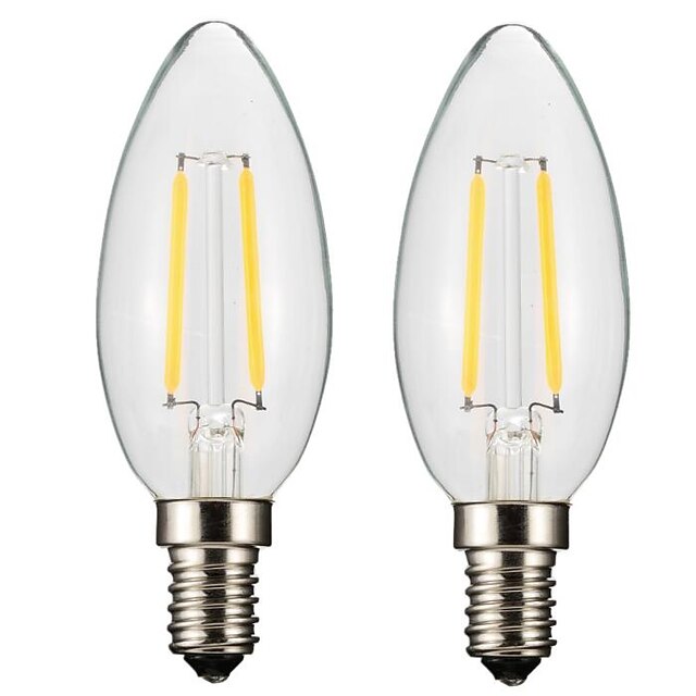  ONDENN 2pcs 2 W LED лампы накаливания 150-200 lm E14 E12 CA35 2 Светодиодные бусины COB Диммируемая Тёплый белый 220-240 V 110-130 V / 2 шт. / RoHs / CE