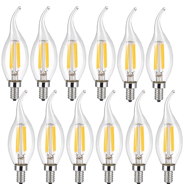  KWB 12pcs 4 W LED Filament Bulbs 400 lm E14 CA35 4 LED Beads COB Decorative Warm White Cold White 220-240 V / RoHS
