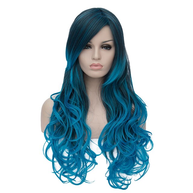  القوطية باروكة شعر مستعار اصطناعي أومبير طويل أزرق شعر مستعار صناعي نسائي أومبير