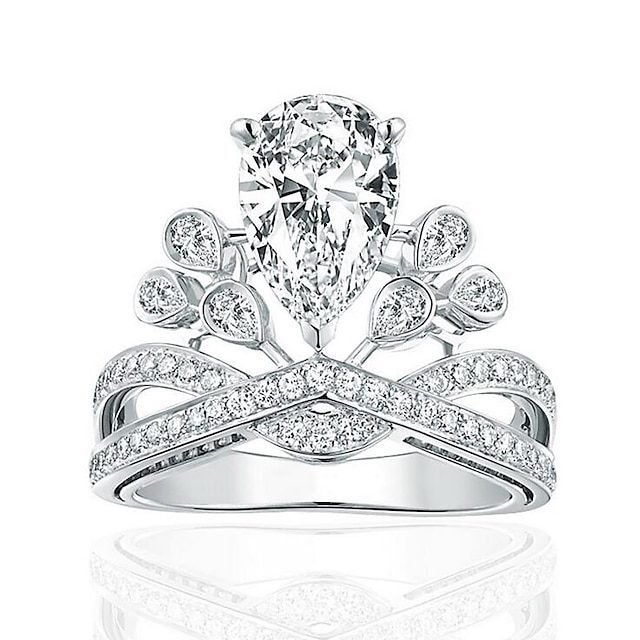  Women's Ring - Sterling Silver, Zircon Crown Unique Design Adjustable Silver For Wedding / Party / Daily