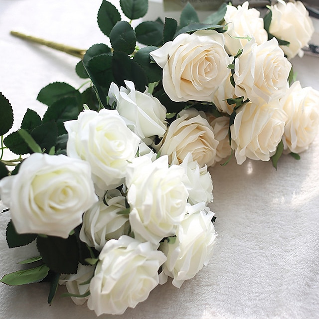  kunstige blomster 1 gren europæisk stil roser bordplade blomst 45cm/18“,falske blomster til bryllup bue havevæg hjem fest hotel kontor arrangement dekoration