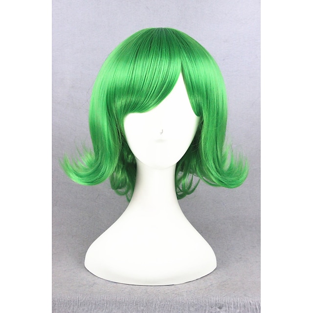  cosplay kostym peruk syntetisk peruk cosplay peruk rak rak peruk kort grönt syntetiskt hår damgrön