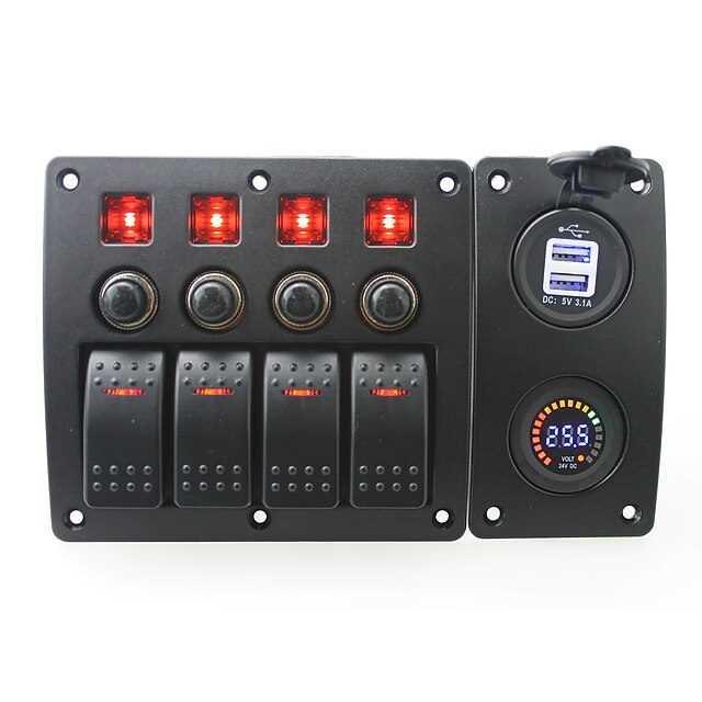  iztoss rote LED dc24v 4 Bande on-off rocker gekrümmten Platte und Leitungsschutzschalter mit Etikett Aufkleber und blaue LED 3.1a
