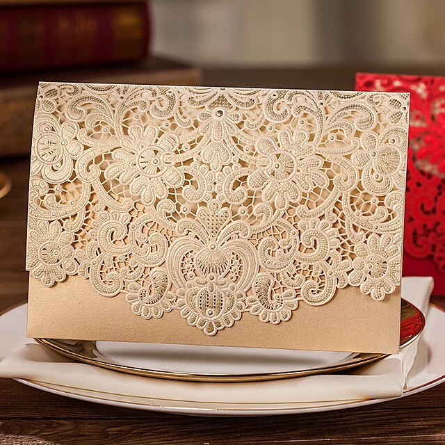  Oberseite gefaltet Hochzeits-Einladungen 50 - Einladungskarten Klassicher Stil Perlenpapier