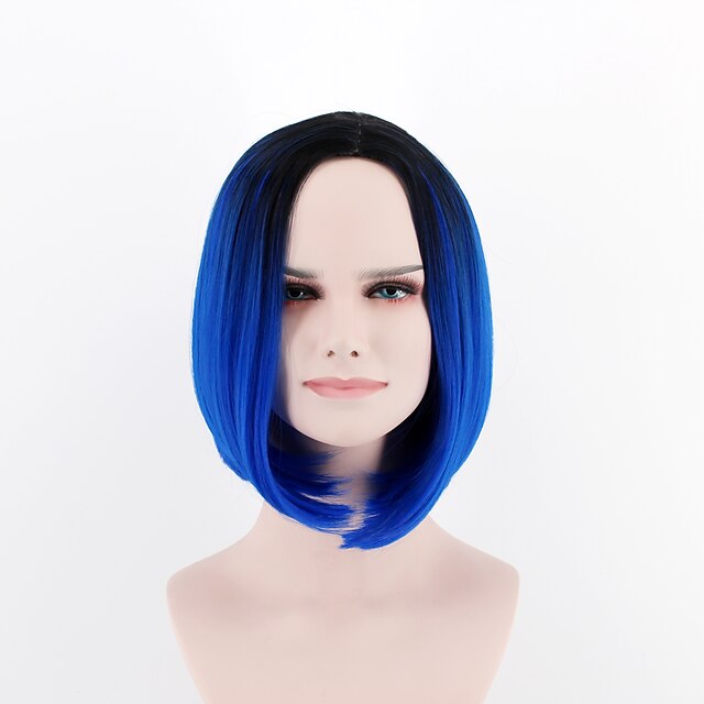  Synteettiset peruukit Suora Suora Bob-leikkaus Peruukki Ombre Lyhyt Keskikokoinen Sininen Synteettiset hiukset Naisten Liukuvärjätyt hiukset Tummat juuret Keskijakaus Ombre