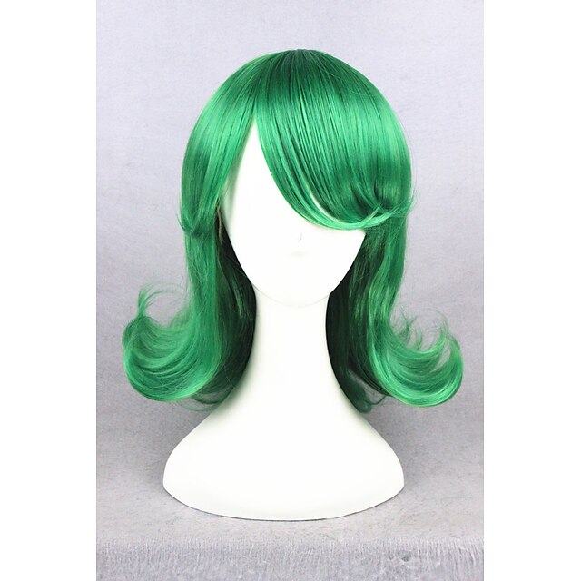  parrucca cosplay parrucca sintetica parrucca dritta dritta con frangia parrucca corta verde capelli sintetici verde da donna