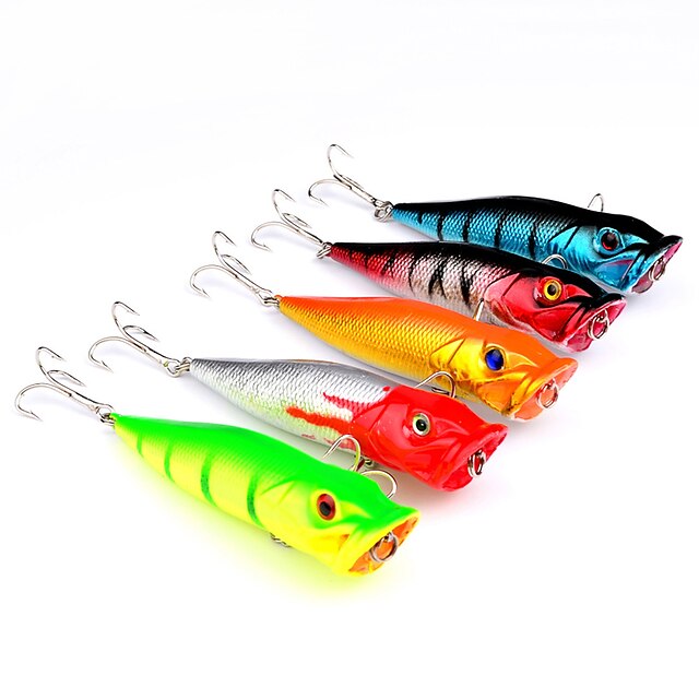  5 pcs Fishing Lures Popper Floating Bass Trout Pike Sea Fishing