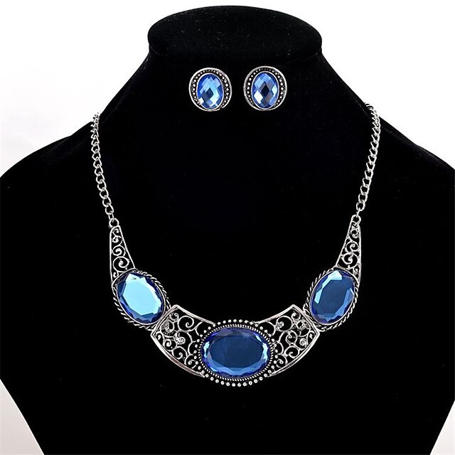  Women's Crystal Necklace / Earrings Ladies Personalized Euramerican Indian Elizabeth Locke Crystal Earrings Jewelry Blue For Wedding Party Daily