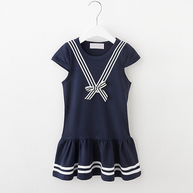  Girls' Short Sleeve Striped 3D Printed Graphic Dresses Stripes Cotton Dress Summer Toddler Daily