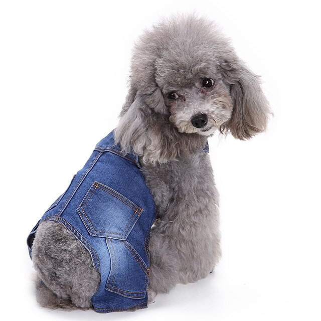  Kot Psy Kombinezon Ubrania dla psów W stylu brytyjskim Niebieski Jeans Kostium Na Wiosna i jesień Zima Męskie Damskie Kowboj Codzienne Moda