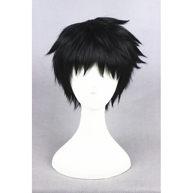  Synthetic Wig Cosplay Wig Straight Straight Wig Short Natural Black Synthetic Hair Men‘s Black