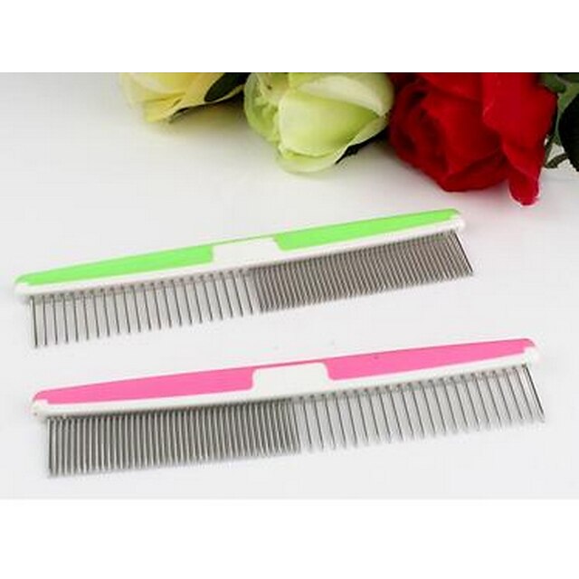  Cat Dog Grooming Shedding Tools Stainless Steel Comb Portable Pet Grooming Supplies Pink Green 1 Piece