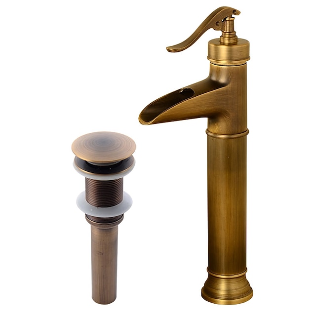  Faucet Set - Cascata Cobre Envelhecido Conjunto Central Monocomando e Uma AberturaBath Taps