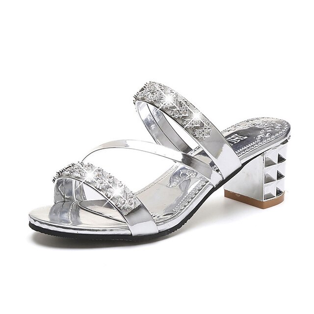  Pentru femei Sandale Sandale de cristal Primăvară Toc Îndesat / Blocați călcâiul Confortabili În aer liber PU Auriu / Argintiu