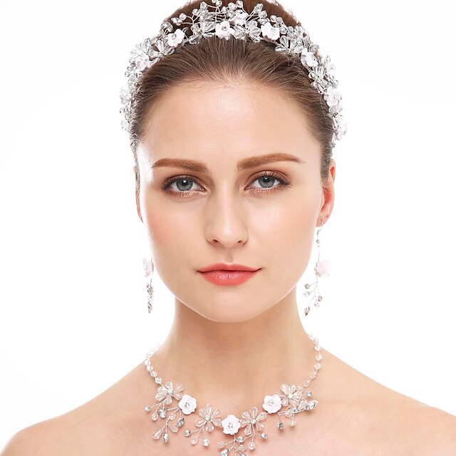  Parure de Bijoux Cristal Cristal Strass Céramique Comprend Blanc pour Mariage Soirée Occasion spéciale