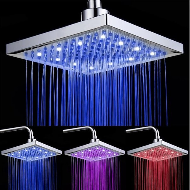  LED Tricolor Luminous Color Top Spray Shower Head With  Temperature /9 Inch Water Booster Top Spray (ABS Plating)