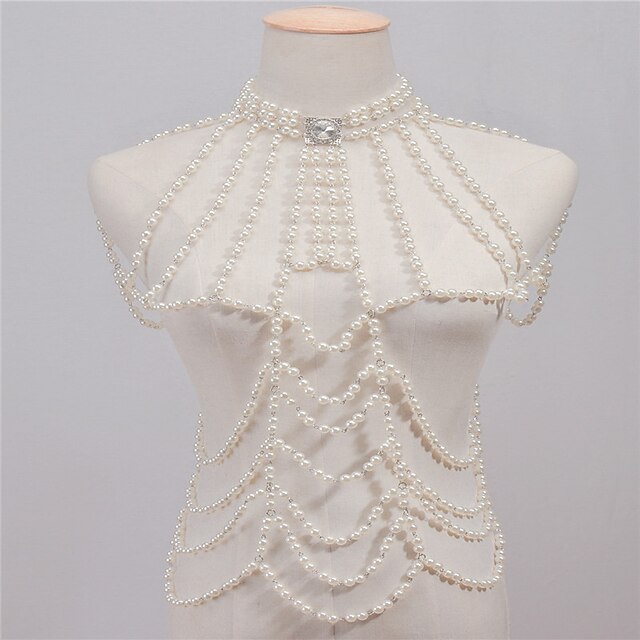  Łańcuch nadwozia / Belly Chain Naszyjnik na ramię damska Vintage Moda Damskie Biżuteria Na Casual Możliwość układania w stosy Perła Sztuczna perła Kryształ górski Stop Biały