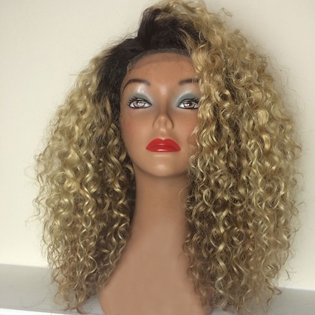  Human Hair Glueless Full Lace Full Lace Wig Rihanna style Brazilian Hair Kinky Curly Ombre Wig 150% Density with Baby Hair Ombre Hair Natural Hairline African American Wig 100% Hand Tied Women's