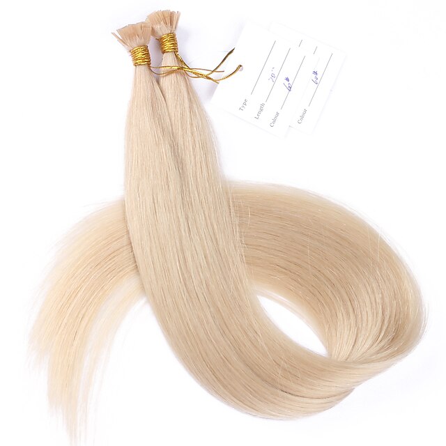  Fusion / V Tip Human Hair Extensions Straight Human Hair Human Hair Extensions Women's Platinum Blonde