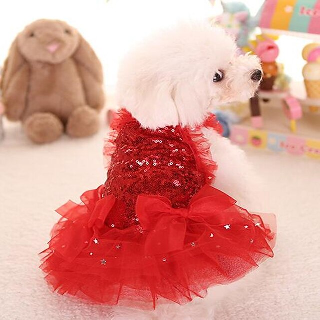  Gato Cachorro Vestidos Roupas para Cães Vermelho Rosa claro Ocasiões Especiais Tecido Princesa S M L