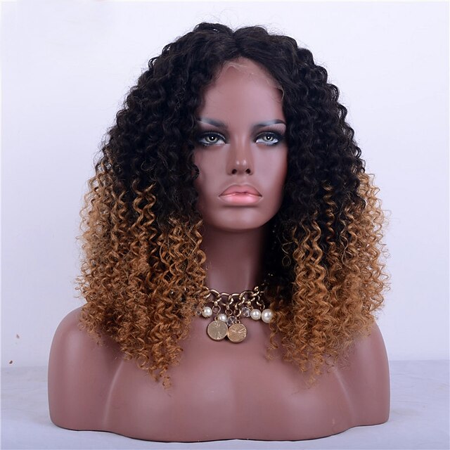  Remy Human Hair Full Lace Wig Rihanna style Brazilian Hair Kinky Curly Ombre Wig 180% Density with Baby Hair Ombre Hair Natural Hairline African American Wig 100% Hand Tied Women's Short Medium