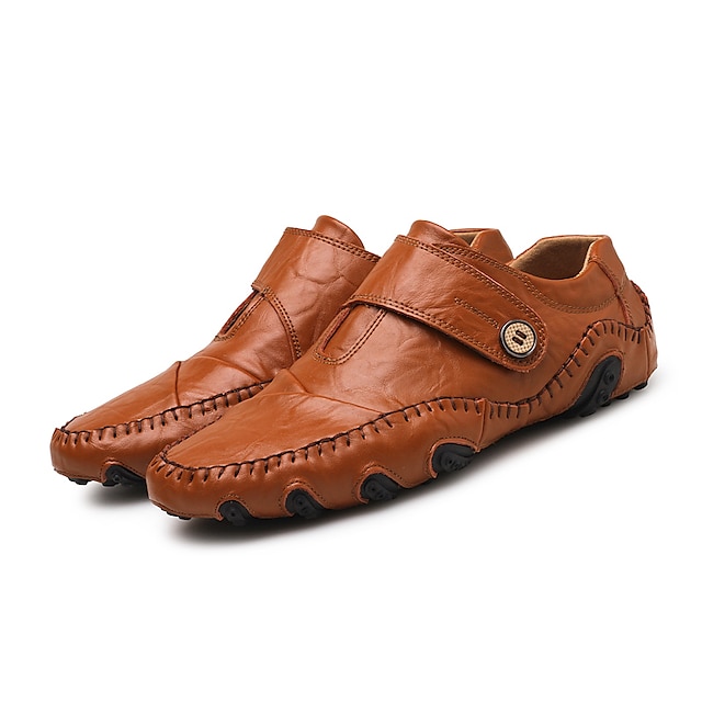  Voor heren Instappers en instappers Grote maten Loafers rijden Handgemaakte schoenen Comfortabele schoenen Wandelen Casual Buiten Dagelijks Nappaleer Non-uitglijden Draag het bewijs Leegloper Zwart