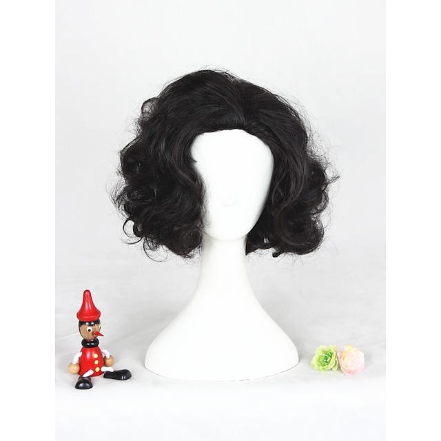  פאה מימי הביניים פאה סינתטית פאה קוספליי פאה מתולתלת פאה קצרה שיער סינטטי שחור טבעי שחור נשים