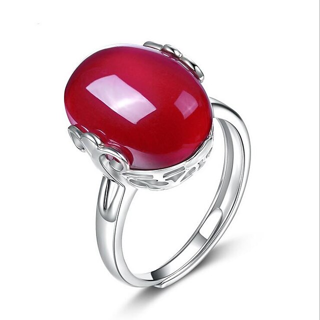  Ring Crystal Solitaire Red Sterling Silver Crystal Agate Drop Cocktail Ring Mood Ladies Unique Design western style One Size / Women's