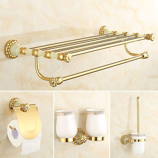  Bathroom Accessory Set Neoclassical Brass 4pcs - Hotel bath Toilet Brush Holder / Toothbrush Holder / tower bar / Toilet Paper Holders