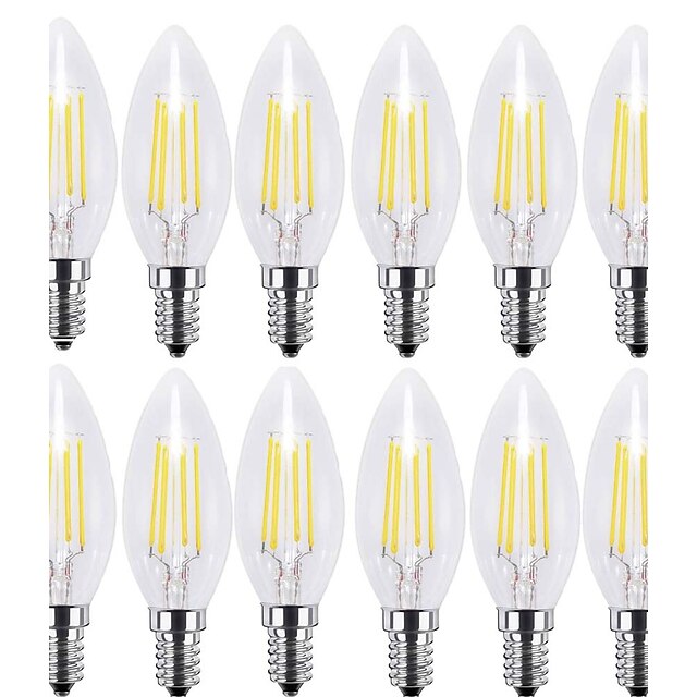  KWB 12db 4 W Izzószálas LED lámpák 400 lm E14 C35 4 LED gyöngyök COB Dekoratív Meleg fehér Hideg fehér 220-240 V / RoHs