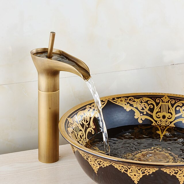  torneira da pia do banheiro centro de bronze antigo com alça única torneiras de um furo com válvula de cerâmica e água fria / quente