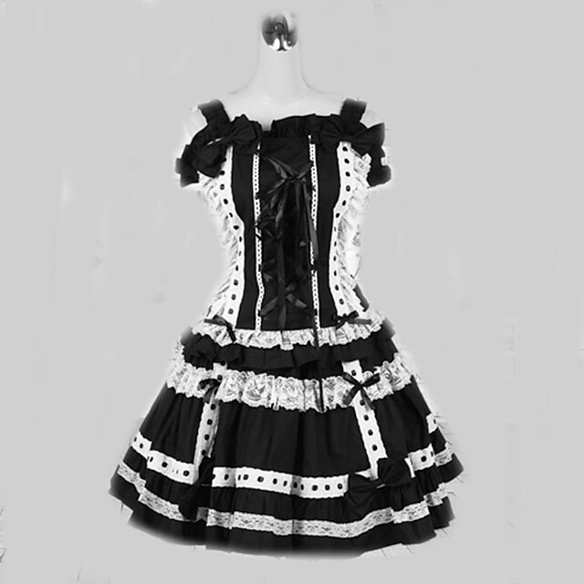  Gothik Lolita Damen Kleid Cosplay Kurzarm Kürzer Länge Halloween Kostüme