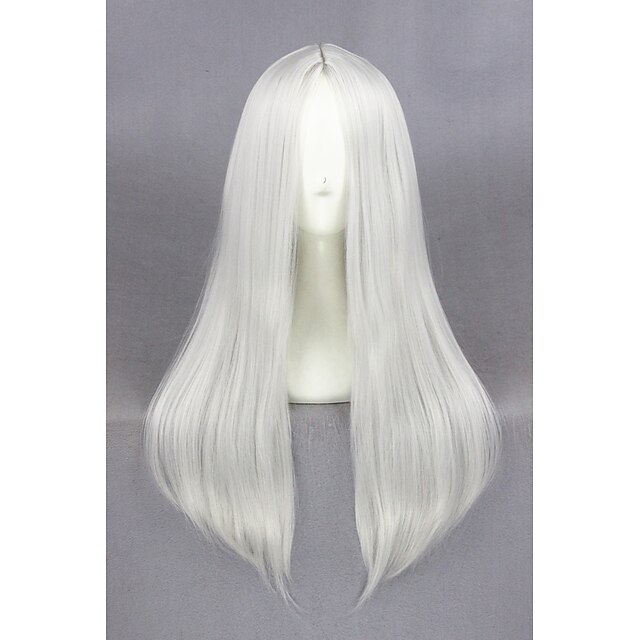  syntetisk parykk cosplay parykk rett kardashian rett parykk middels lang sølv syntetisk hår kvinners hvit