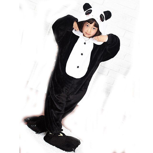  Dětské Pyžama Kigurumi s pantoflemi Panda Zvířecí Overalová pyžama Korálové rouno Černá / Bílá Kostýmová hra Pro Chlapci a dívky Oblečení na spaní pro zvířata Karikatura Festival / Svátek Kostýmy