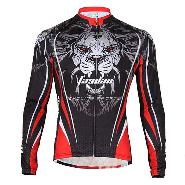  TASDAN Men's Cycling Jersey Winter Bike Jersey Mountain Bike MTB Road Bike Cycling Sports Lion Funny Breathable Quick Dry Back Pocket Polyester Clothing Apparel Relaxed Fit Bike Wear / Long Sleeve